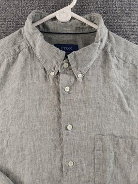 Eton 2XL Button-Down Contemporary All Linen Romania Gray Green Long Sleeve Mens